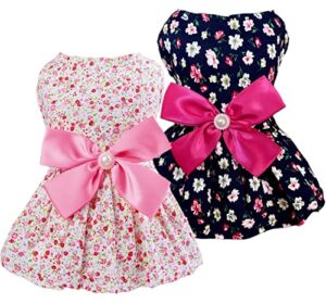 petroom 2 pieces small dog dresses,cute princess floral skirt cat apparel female for yorkie(pink & rose red s)