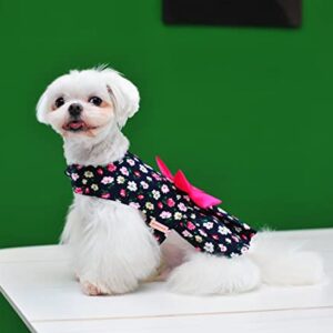 Petroom 2 Pieces Small Dog Dresses,Cute Princess Floral Skirt Cat Apparel Female for Yorkie(Pink & Rose red S)