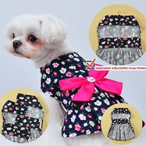 Petroom 2 Pieces Small Dog Dresses,Cute Princess Floral Skirt Cat Apparel Female for Yorkie(Pink & Rose red S)