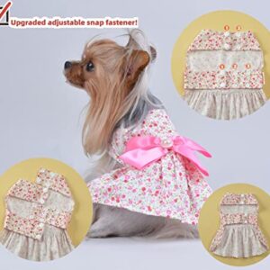Petroom 2 Pieces Small Dog Dresses,Cute Princess Floral Skirt Cat Apparel Female for Yorkie(Pink & Rose red S)