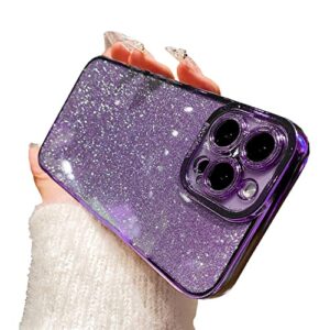 fycyko compatible with iphone 13 pro max case glitter,luxury cute flexible plating cover camera protection shockproof phone case for women girl men design for iphone 13 pro max 6.7''-deep purple