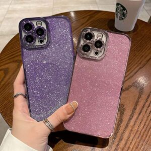 Fycyko Compatible with iPhone 13 Pro Max Case Glitter,Luxury Cute Flexible Plating Cover Camera Protection Shockproof Phone Case for Women Girl Men Design for iPhone 13 Pro Max 6.7''-Deep Purple