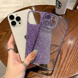 Fycyko Compatible with iPhone 13 Pro Max Case Glitter,Luxury Cute Flexible Plating Cover Camera Protection Shockproof Phone Case for Women Girl Men Design for iPhone 13 Pro Max 6.7''-Deep Purple