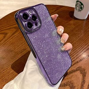 Fycyko Compatible with iPhone 13 Pro Max Case Glitter,Luxury Cute Flexible Plating Cover Camera Protection Shockproof Phone Case for Women Girl Men Design for iPhone 13 Pro Max 6.7''-Deep Purple