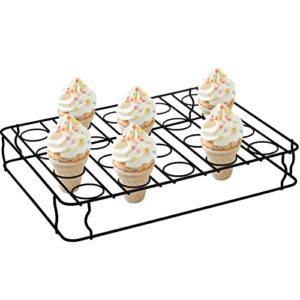hiceeden 20 holes ice cream cone stand, non-stick cupcake cone baking rack, metal ice cream holder cupcakes pastry tray for baking, cooling, displaying, serving treats