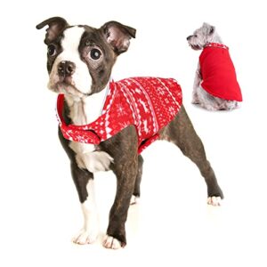 Christmas Dog Sweater Clothes, Red Reindeer Christmas Dog Jacket, Dog Winter Warm Coat, Reversible Dog Cold Weather Coat for Pet Clothes for Small and Medium Dogs