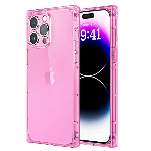 Tzomsze Square iPhone 14 Pro Max Case, Clear Case with Full Camera Protection & Reinforced Corners TPU Cushion,Slim Silicone Shockproof Case Cover for iPhone 14 ProMax 6.7 Inch-Pink