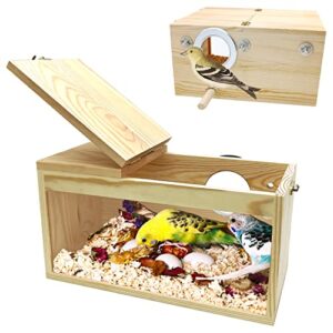 PINVNBY Natural Wood Parakeet Nesting Box Budgie Breeding Box Acrylic Bird Nest for Cage Transparent Panoramic for Parrots, Cockatiels, Lovebirds, Canaries and Other Small Birds