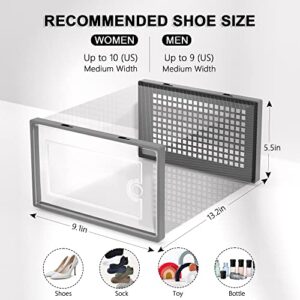 Kuject Shoe Organizer Storage Boxes for Closet 12 Packs Dark Grey, Slot-Lock Design Stackable Clear Plastic Shoe Storage Bins, Shoe Storage Containers for Entryway, Closet Floor, Drop Front