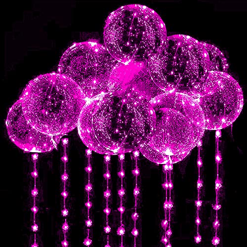 10 PACKS LED Bobo Balloons,Transparent LED Light Up Balloons,Helium Style Glow Bubble Balloons with String Lights for Party Birthday Wedding Festival Decorations (Pink)