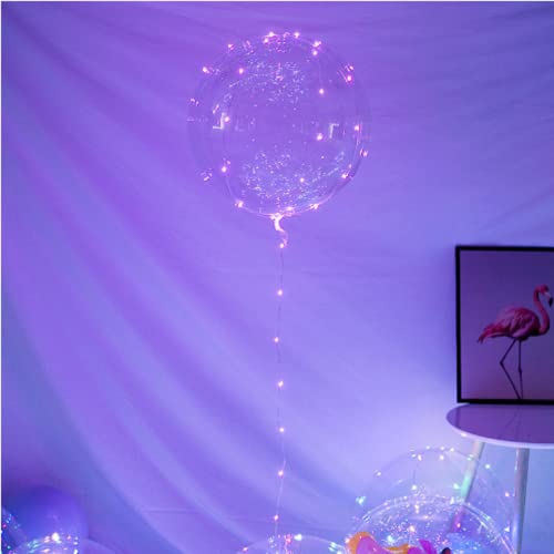 10 PACKS LED Bobo Balloons,Transparent LED Light Up Balloons,Helium Style Glow Bubble Balloons with String Lights for Party Birthday Wedding Festival Decorations (Pink)