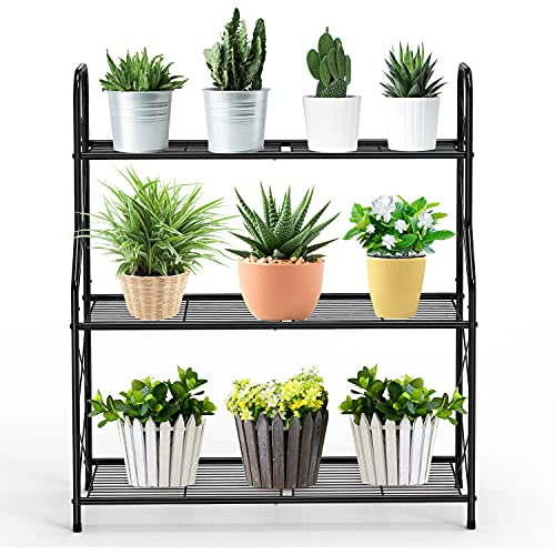 Kufutee 3 Tier Plant Stand Rack Indoor Outdoor Multiple Holder Shelf,Black