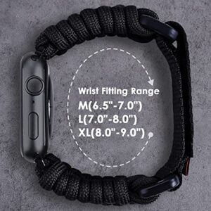 CAGOS Compatible with Apple Watch Band 49mm 45mm 44mm 42mm, Rugged Survival Paracord Nylon Strap Braided Sport Loop for iWatch Bands Ultra 2 Series 9 8 7 6 5 4 3 2 1 SE Men, Black L