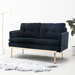 Goujxcy Velvet Couch, Loveseat Sofa, Accent Sofa Recliner, Golden Metal Legs, Mid Century Modern Sofas for Home Living Room Bedroom (Black2)