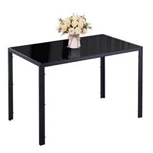 rooiome rectangular glass dining table black, glass kitchen table for restaurant and small apartment (l x w x h) 47.24" * 27.55" * 29.53"