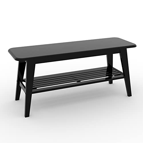INTOBOO Entryway Shoe Bench, 2-Tier Black Wood Bench for Living Dining Room, 35 Inch Morden Entry Way Shoe Benches Seat, Recyclable Bambo