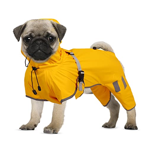 ASENKU Dog Rain Jacket with Reflective Strip Adjustable Belly Strap Lightweight, Four-Leg Design with Hood