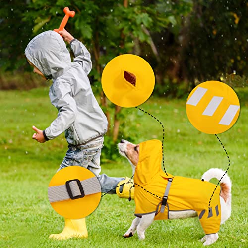 ASENKU Dog Rain Jacket with Reflective Strip Adjustable Belly Strap Lightweight, Four-Leg Design with Hood