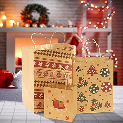 Christmas Gift Bags Assorted Sizes With Handles 15PCS, Reusable Christmas Bags for Gifts, Kraft Paper Gift Bags Small Size, Medium Size, Large Size Holiday Gift Bags, Goody Bags, Party Favor Bags