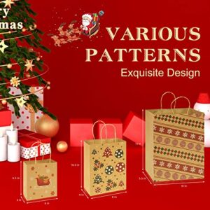 Christmas Gift Bags Assorted Sizes With Handles 15PCS, Reusable Christmas Bags for Gifts, Kraft Paper Gift Bags Small Size, Medium Size, Large Size Holiday Gift Bags, Goody Bags, Party Favor Bags