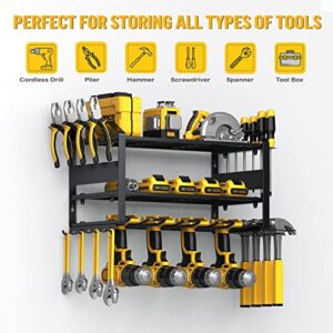 Power Tool Organizer Wall Mounted, 4 Tool Drill Holders with 4 Hangers, Garage Tool Organizers and Storage, Utility Storage Rack, Floating Tool Shelf for Drill and More, Gift for Father