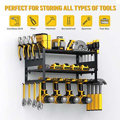 Power Tool Organizer Wall Mounted, 4 Tool Drill Holders with 4 Hangers, Garage Tool Organizers and Storage, Utility Storage Rack, Floating Tool Shelf for Drill and More, Gift for Father