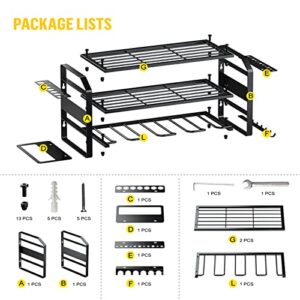 Power Tool Organizer Wall Mounted, 4 Tool Drill Holders with 4 Hangers, Garage Tool Organizers and Storage, Utility Storage Rack, Floating Tool Shelf for Drill and More, Gift for Father