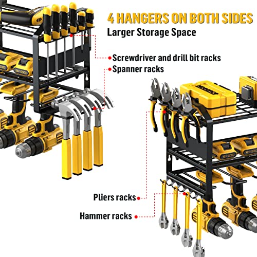 Power Tool Organizer Wall Mounted, 4 Tool Drill Holders with 4 Hangers, Garage Tool Organizers and Storage, Utility Storage Rack, Floating Tool Shelf for Drill and More, Gift for Father