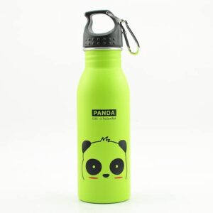 water bottle kids, animals, stainless steel water bottles, kids metal canteen, for school, sport, easy to use, reusable, spill proof, keeps cold for hours, collectibles (green - panda)