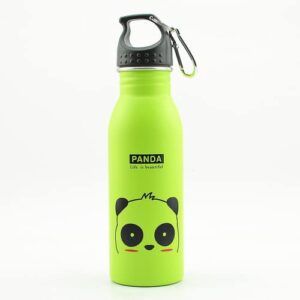 Water Bottle Kids, Animals, Stainless Steel Water Bottles, Kids Metal Canteen, for School, Sport, Easy to Use, Reusable, Spill Proof, Keeps Cold for Hours, Collectibles (Green - Panda)