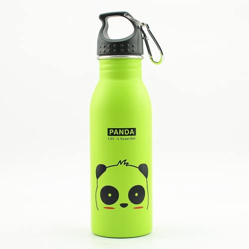 Water Bottle Kids, Animals, Stainless Steel Water Bottles, Kids Metal Canteen, for School, Sport, Easy to Use, Reusable, Spill Proof, Keeps Cold for Hours, Collectibles (Green - Panda)