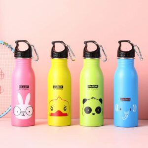 Water Bottle Kids, Animals, Stainless Steel Water Bottles, Kids Metal Canteen, for School, Sport, Easy to Use, Reusable, Spill Proof, Keeps Cold for Hours, Collectibles (Green - Panda)