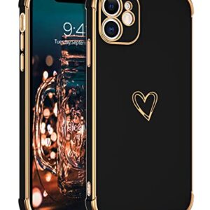 BENTOBEN iPhone 12 Case, iPhone 12 Phone Case, Cute Heart Pattern Slim Fit Soft Flexible Shockproof TPU Bumper Protective Women Girls Boys Men Non-Slip Lightweight Cover for iPhone 12 6.1 Inch, Black