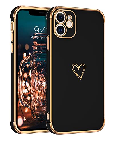 BENTOBEN iPhone 12 Case, iPhone 12 Phone Case, Cute Heart Pattern Slim Fit Soft Flexible Shockproof TPU Bumper Protective Women Girls Boys Men Non-Slip Lightweight Cover for iPhone 12 6.1 Inch, Black