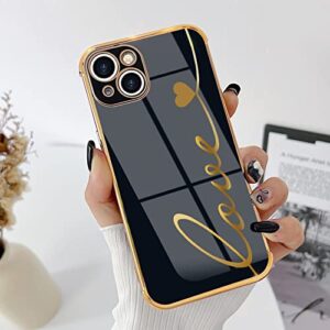 LAPOPNUT Compatible with iPhone 13 Case,Cute Love Heart Design for Women Girls, Luxury Plating Bumper with Camera Lens Protection Cover Shockproof Phone Case for iPhone 13 6.1 inches Black