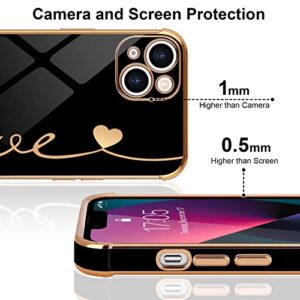 LAPOPNUT Compatible with iPhone 13 Case,Cute Love Heart Design for Women Girls, Luxury Plating Bumper with Camera Lens Protection Cover Shockproof Phone Case for iPhone 13 6.1 inches Black