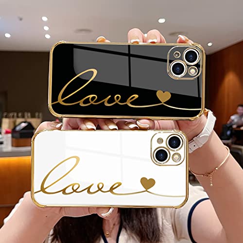 LAPOPNUT Compatible with iPhone 13 Case,Cute Love Heart Design for Women Girls, Luxury Plating Bumper with Camera Lens Protection Cover Shockproof Phone Case for iPhone 13 6.1 inches Black