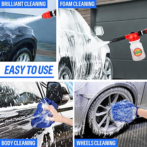 New Rotary Dial 16 IN 1 Car Wash Foam Gun,Foam Cannon, Adjustable Hose Wash Sprayer with 2.5-6 Bars Foam Blaster, with Nozzles,Wash Mitten &Towel,for Car Cleaning& Garden Use with 1/2” Quick Connector