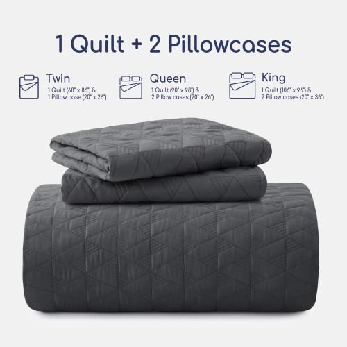 Dreamhood Full/Queen Quilt Bedding Set, Grey Pattern Polyester Bedspread Set, Lightweight Quilts Breathable Coverlet Set, Ultra Soft for All Season (1 Quilt, 2 Pillow Shams)