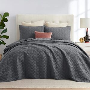 dreamhood full/queen quilt bedding set, grey pattern polyester bedspread set, lightweight quilts breathable coverlet set, ultra soft for all season (1 quilt, 2 pillow shams)