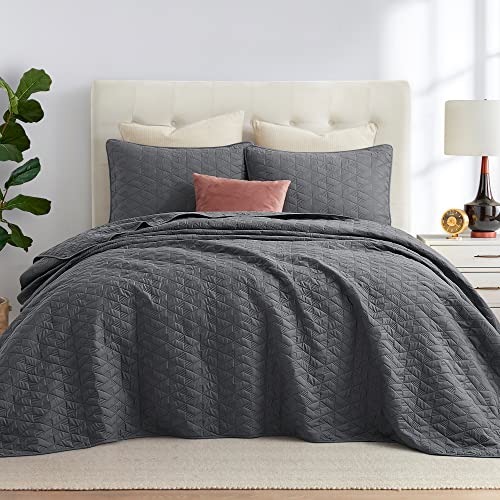 Dreamhood Full/Queen Quilt Bedding Set, Grey Pattern Polyester Bedspread Set, Lightweight Quilts Breathable Coverlet Set, Ultra Soft for All Season (1 Quilt, 2 Pillow Shams)