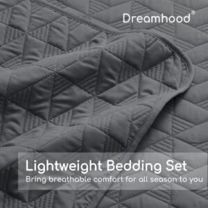 Dreamhood Full/Queen Quilt Bedding Set, Grey Pattern Polyester Bedspread Set, Lightweight Quilts Breathable Coverlet Set, Ultra Soft for All Season (1 Quilt, 2 Pillow Shams)