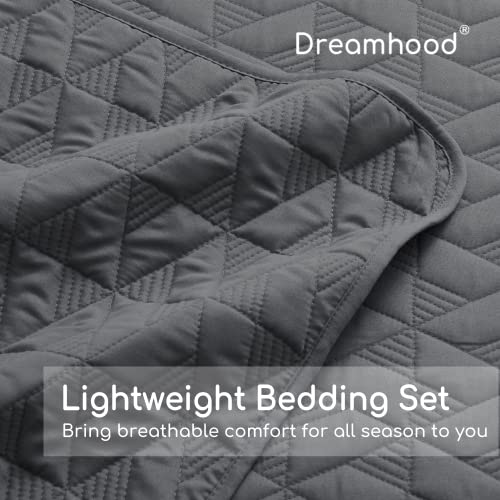 Dreamhood Full/Queen Quilt Bedding Set, Grey Pattern Polyester Bedspread Set, Lightweight Quilts Breathable Coverlet Set, Ultra Soft for All Season (1 Quilt, 2 Pillow Shams)