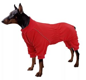 dog full body warm fleece coat with legs puppy pyjamas jumpsuit suit with reflective zipper closure put on and off easy and safety - red - xl