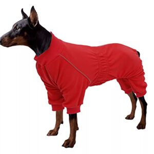 Dog Full Body Warm Fleece Coat with Legs Puppy Pyjamas Jumpsuit Suit with Reflective Zipper Closure Put on and Off Easy and Safety - Red - XL