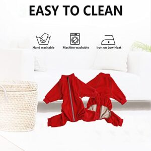 Dog Full Body Warm Fleece Coat with Legs Puppy Pyjamas Jumpsuit Suit with Reflective Zipper Closure Put on and Off Easy and Safety - Red - XL