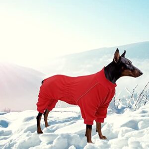 Dog Full Body Warm Fleece Coat with Legs Puppy Pyjamas Jumpsuit Suit with Reflective Zipper Closure Put on and Off Easy and Safety - Red - XL