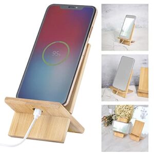 FadyDail Bamboo Cell Phone Stand with Charging Hole, Detachable Wood Mobile Phone Holder for Desk Tablet Stand Wooden Desktop Dock Cradle for iPhone iPad Samsung and All Smartphones