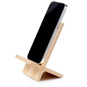 FadyDail Bamboo Cell Phone Stand with Charging Hole, Detachable Wood Mobile Phone Holder for Desk Tablet Stand Wooden Desktop Dock Cradle for iPhone iPad Samsung and All Smartphones