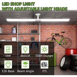 4 Pack 4FT LED Shop Light, Deformable LED Shop Light, E26 Base Easy Installstion Shop Lights Fixture, 6000LM, 50W [250W Equivalent], 5000K Daylight Shop Lights for Garages, Workshops, Basements, ETL